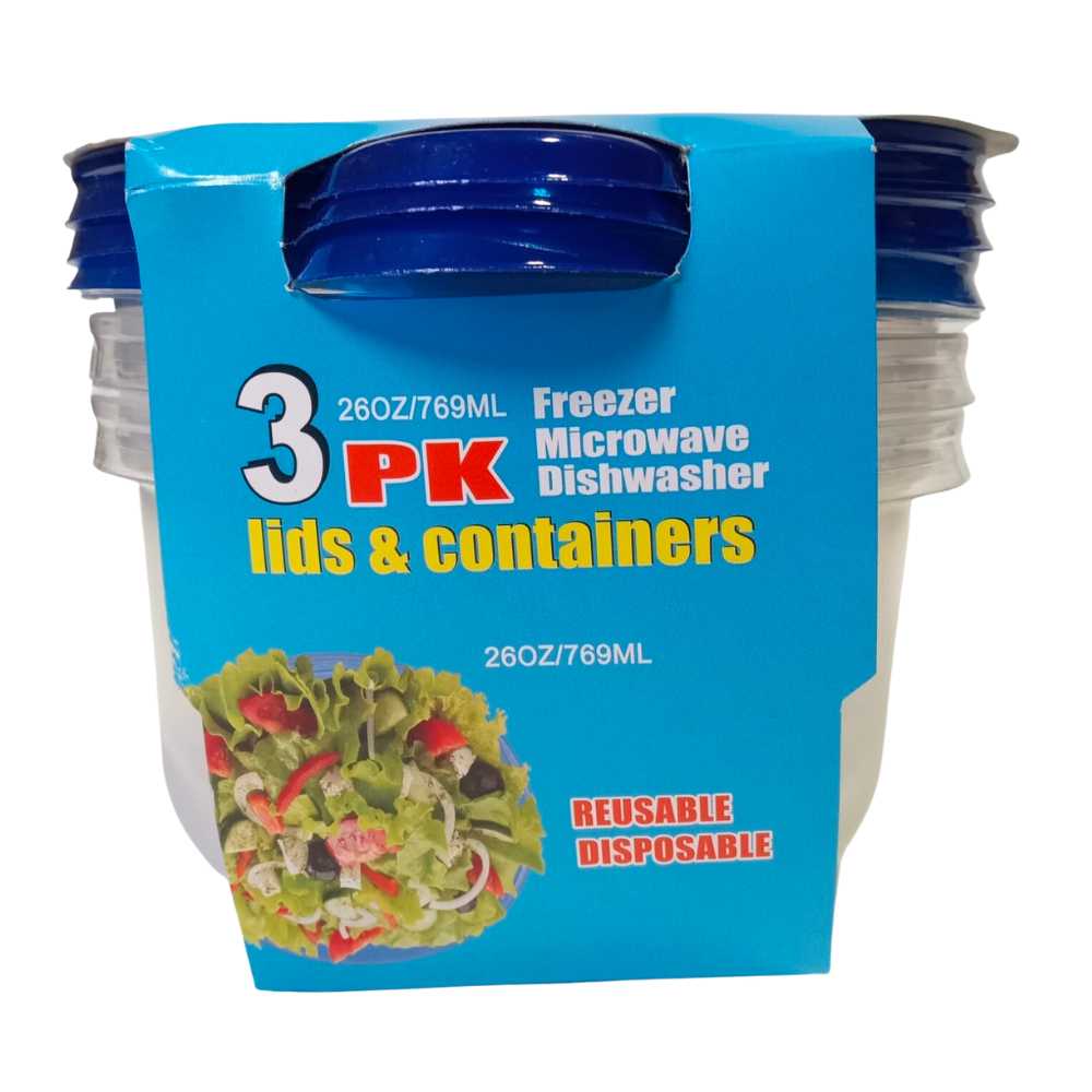 26oz Plastic Containers 3-Pack
